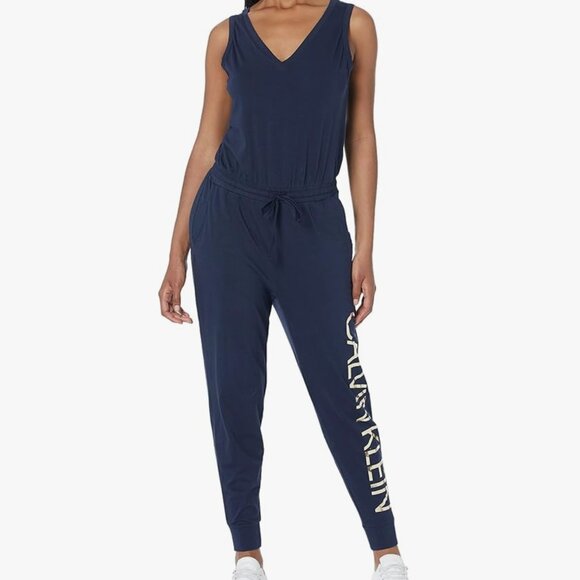 CALVIN KLEIN Pants - Calvin Klein Women's Sleeveless Jumpsuit with V-Neck and Classic Logo
